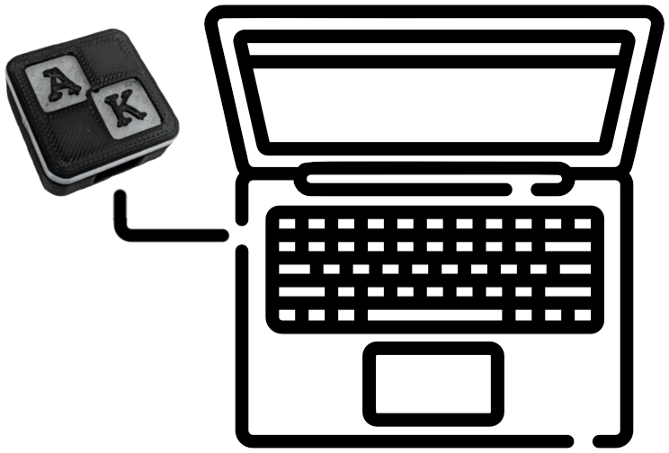 The ally keys device plugged into a computer via a usb cable
